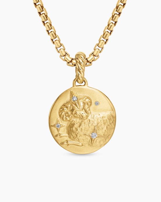 Aries Amulet in 18K Yellow Gold with Diamonds, 19mm