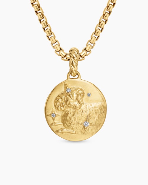 Womens Aries Amulet in 18K Yellow Gold with Diamonds, 19mm