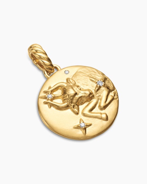 Womens Taurus Amulet in 18K Yellow Gold with Diamonds, 19mm