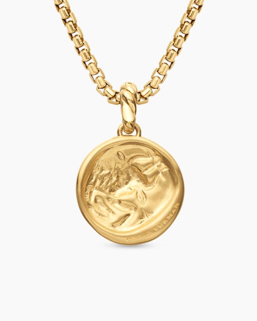 Womens Taurus Amulet in 18ct Yellow Gold with Diamonds, 19mm