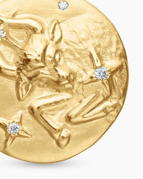 Womens Taurus Amulet in 18K Yellow Gold with Diamonds, 19mm