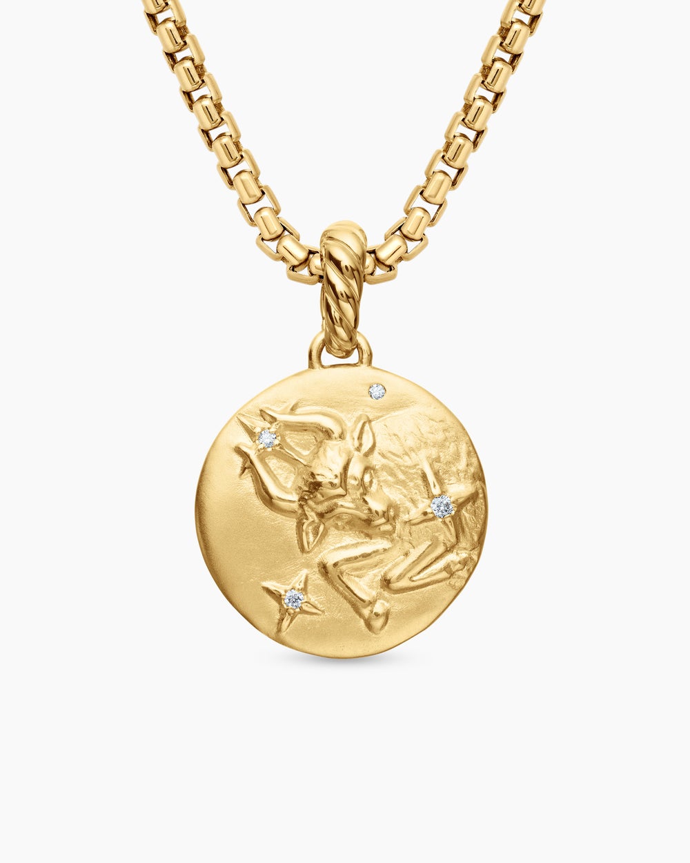 Womens Taurus Amulet in 18ct Yellow Gold with Diamonds, 19mm