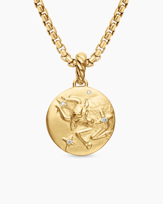 Taurus Amulet in 18K Yellow Gold with Diamonds, 19mm