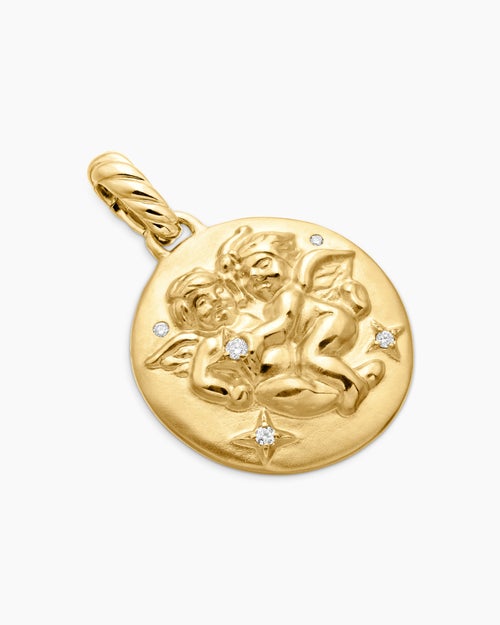 Womens Gemini Amulet in 18K Yellow Gold with Diamonds, 19mm