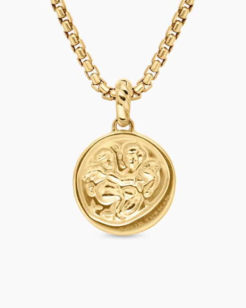 Womens Gemini Amulet in 18K Yellow Gold with Diamonds, 19mm