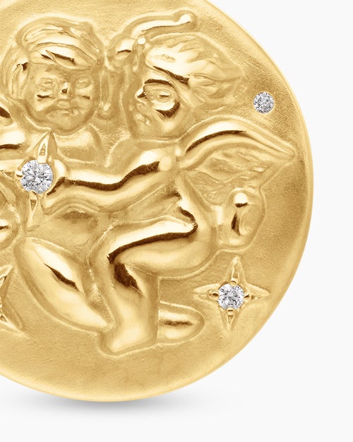 Womens Gemini Amulet in 18K Yellow Gold with Diamonds, 19mm
