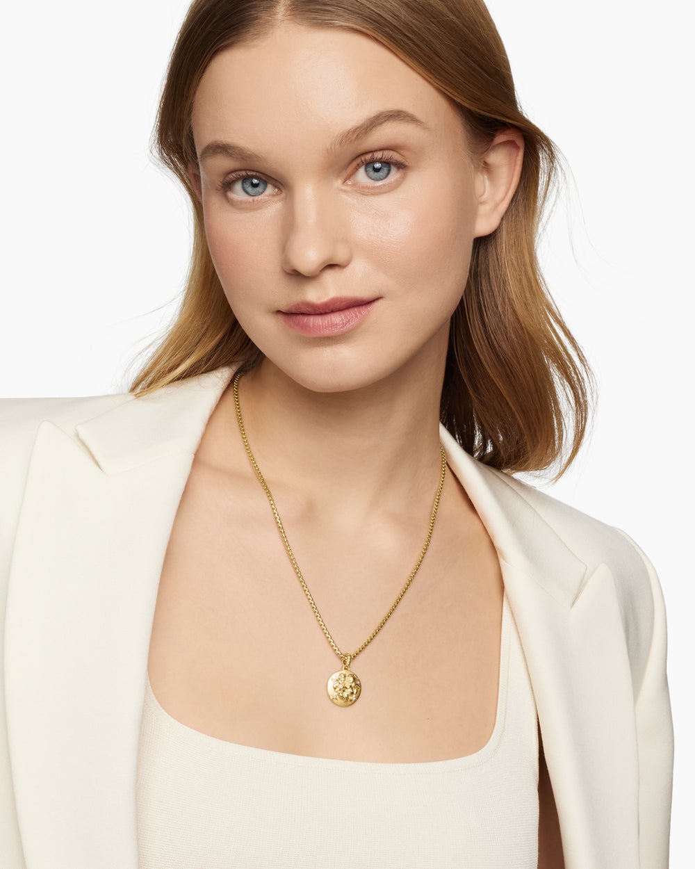 Womens Gemini Amulet in 18K Yellow Gold with Diamonds, 19mm