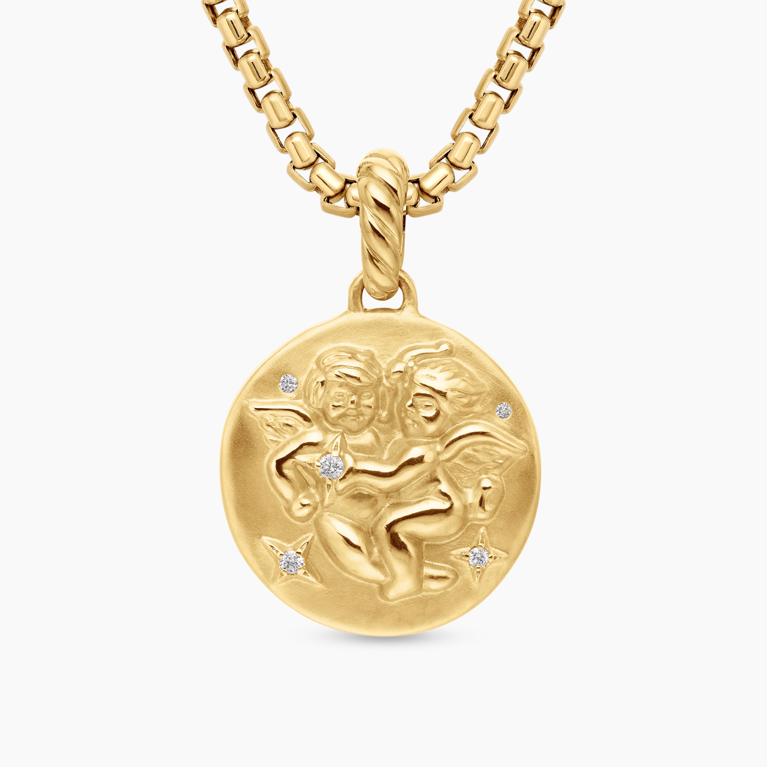 Womens Gemini Amulet in 18K Yellow Gold with Diamonds, 19mm