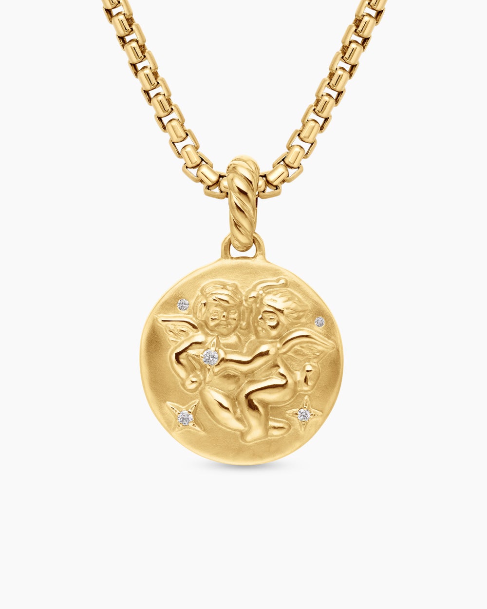 Womens Gemini Amulet in 18K Yellow Gold with Diamonds, 19mm