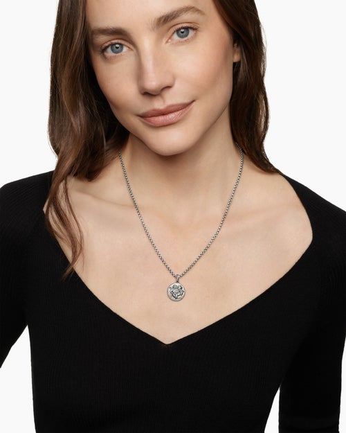 Womens Gemini Amulet in Sterling Silver with 18K Yellow Gold and Diamonds, 19mm