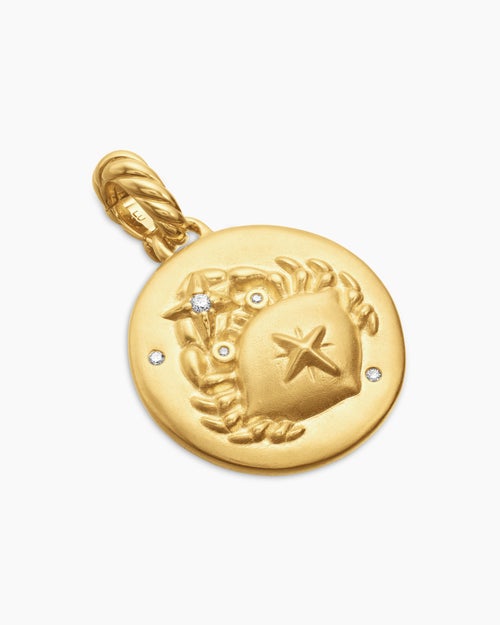 Womens Cancer Amulet in 18K Yellow Gold with Diamonds, 19mm