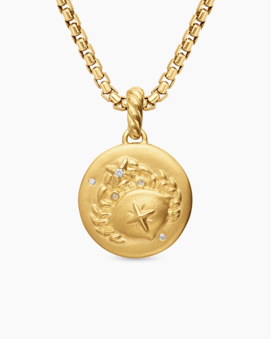 Cancer Amulet in 18K Yellow Gold with Diamonds, 19mm