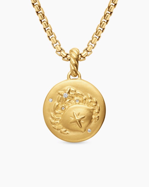 Womens Cancer Amulet in 18K Yellow Gold with Diamonds, 19mm