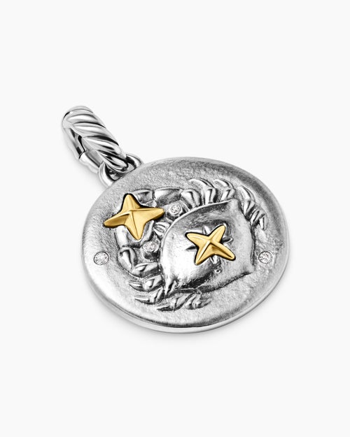 Womens Cancer Amulet in Sterling Silver with 18ct Yellow Gold and Diamonds, 19mm