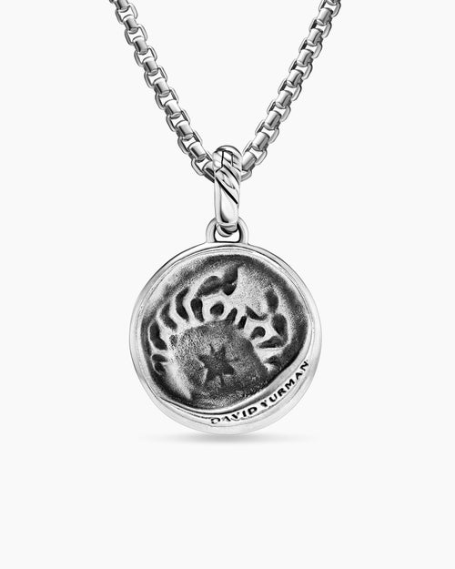 Womens Cancer Amulet in Sterling Silver with 18K Yellow Gold and Diamonds, 19mm