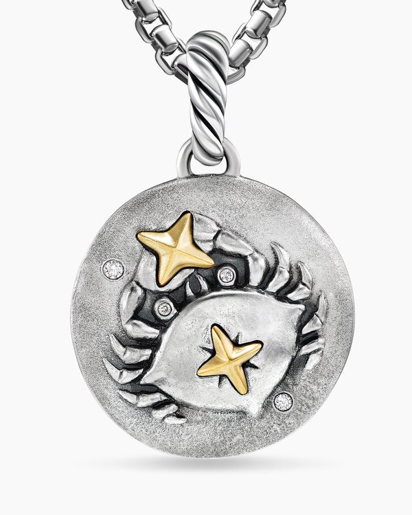 Cancer Amulet in Sterling Silver with 18K Yellow Gold and Diamonds, 19mm