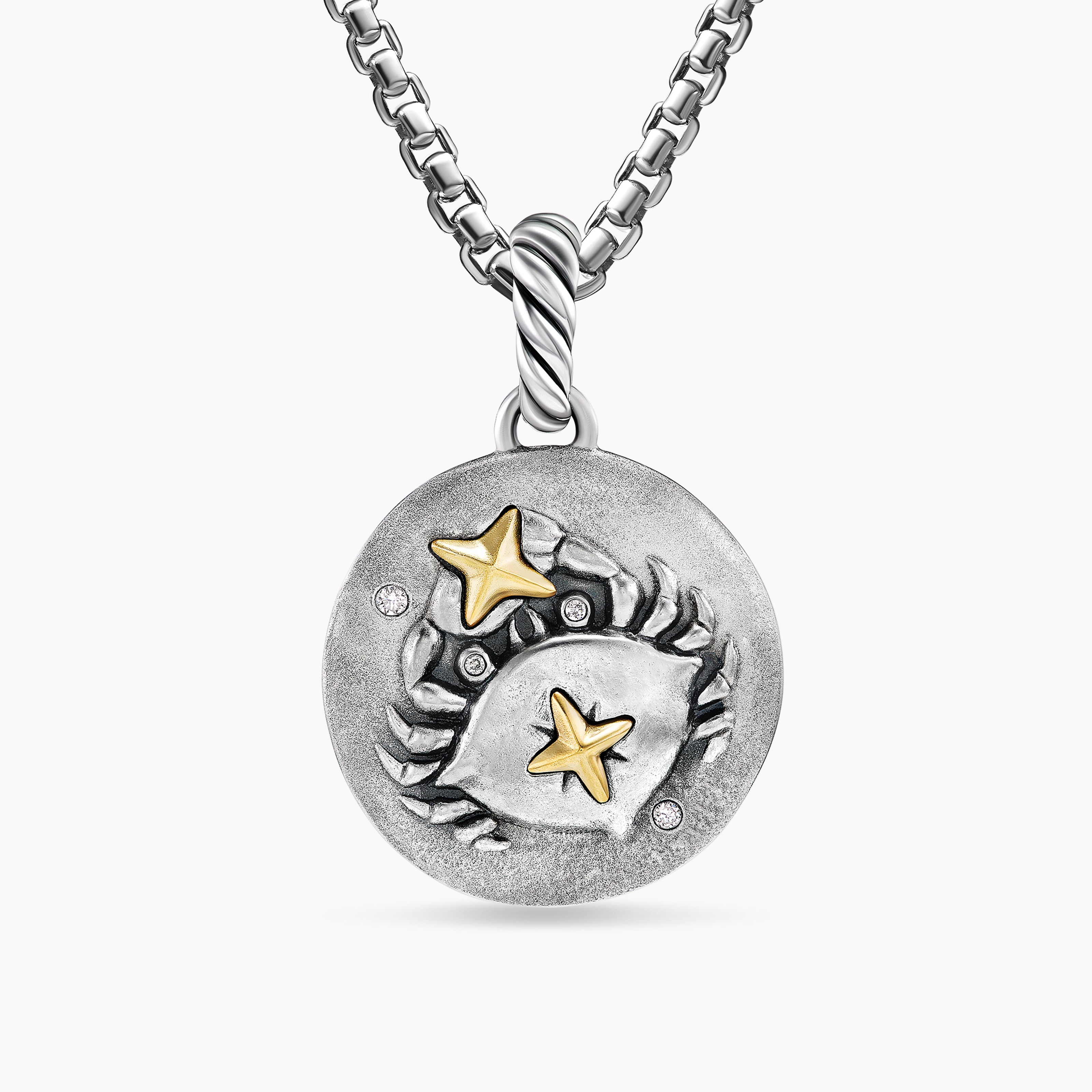 Womens Cancer Amulet in Sterling Silver with 18K Yellow Gold and Diamonds, 19mm