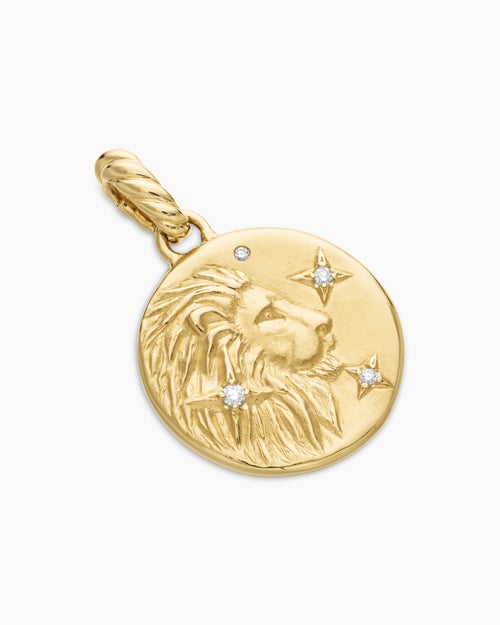 Womens Leo Amulet in 18K Yellow Gold with Diamonds, 19mm