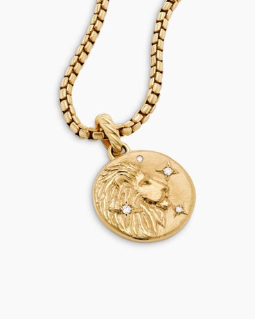 Leo Amulet in 18K Yellow Gold with Diamonds, 28.7mm