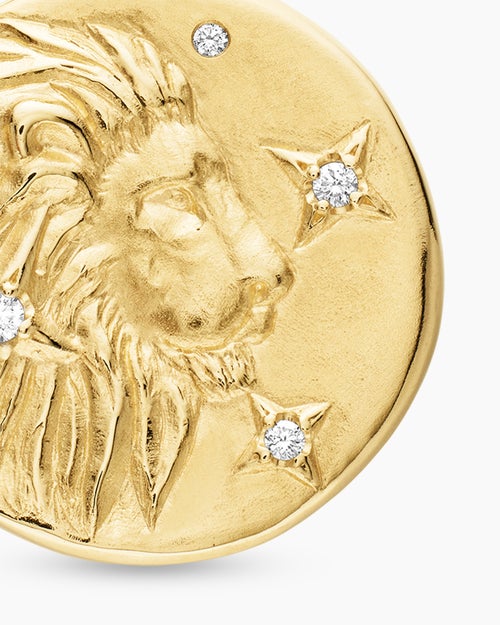 Womens Leo Amulet in 18ct Yellow Gold with Diamonds, 19mm