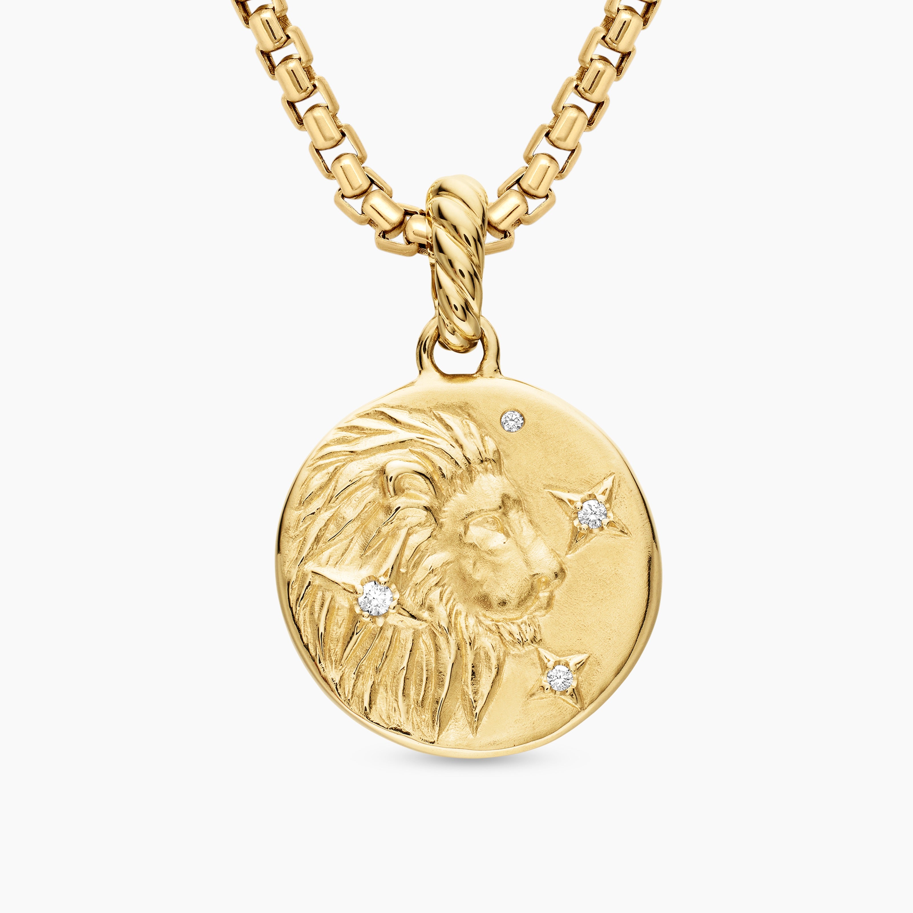 Womens Leo Amulet in 18K Yellow Gold with Diamonds, 19mm