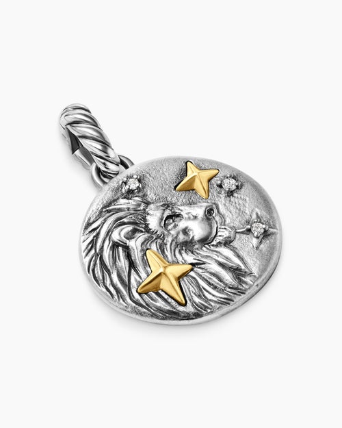 Womens Leo Amulet in Sterling Silver with 18K Yellow Gold and Diamonds, 19mm