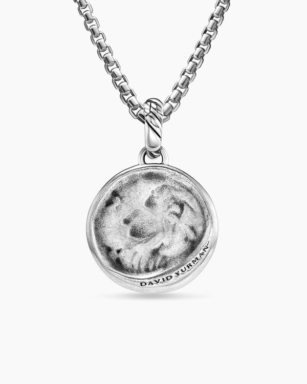 Amulette Lion en argent sterling avec or jaune 18 carats et diamants, 19 mm