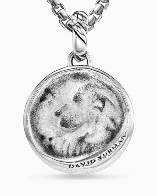 Womens Leo Amulet in Sterling Silver with 18K Yellow Gold and Diamonds, 19mm