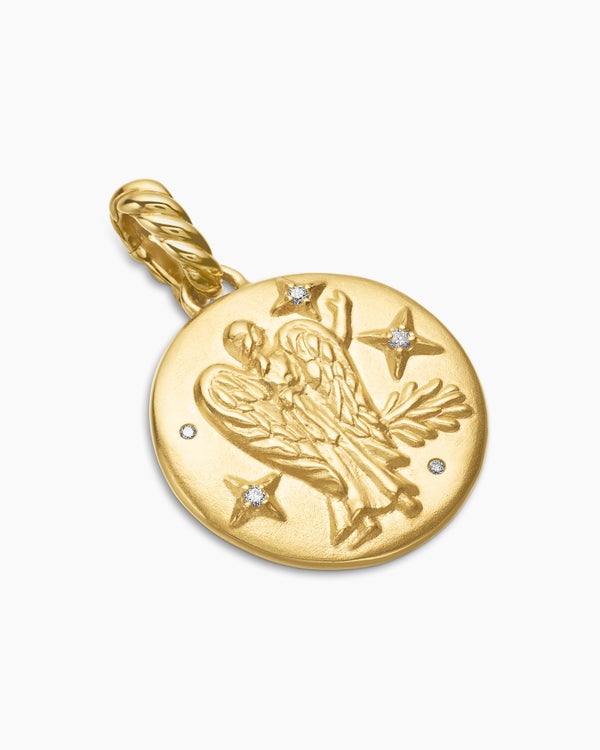 Virgo Amulet in 18K Yellow Gold with Diamonds, 19mm