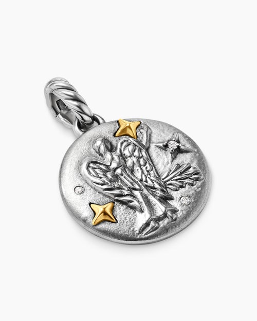 Womens Virgo Amulet in Sterling Silver with 18K Yellow Gold and Diamonds, 19mm