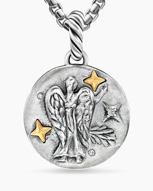 Womens Virgo Amulet in Sterling Silver with 18K Yellow Gold and Diamonds, 19mm