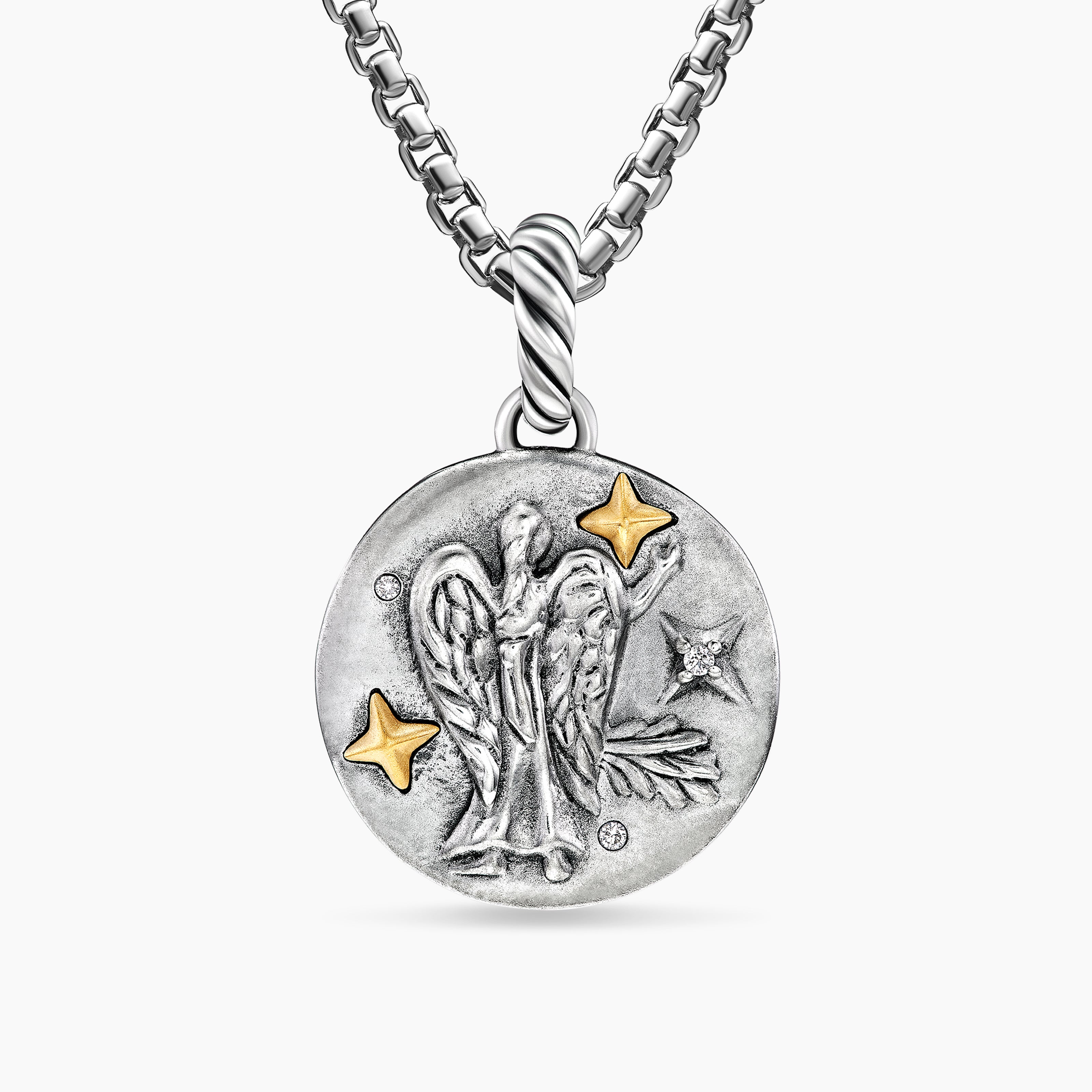 Womens Virgo Amulet in Sterling Silver with 18K Yellow Gold and Diamonds, 19mm