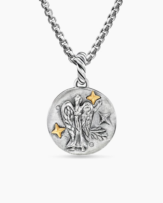 Virgo Amulet in Sterling Silver with 18K Yellow Gold and Diamonds, 19mm