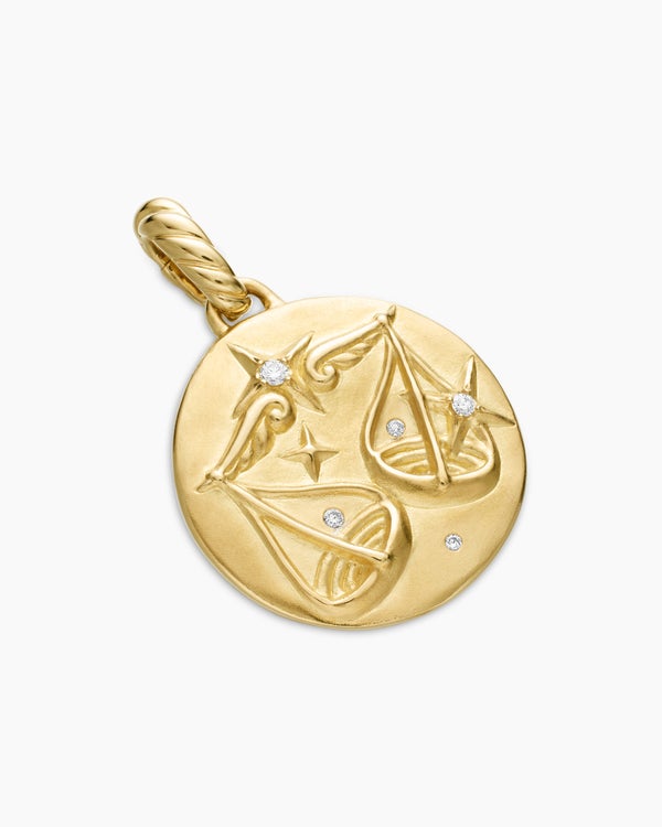 Amulette Balance en or jaune 18 carats avec diamants, 19 mm