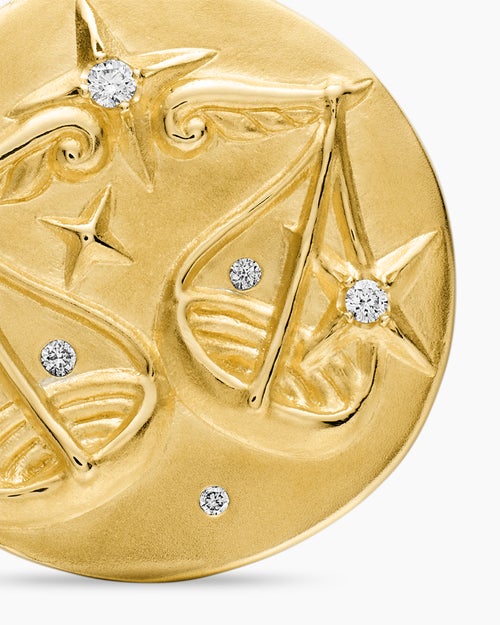 Womens Libra Amulet in 18ct Yellow Gold with Diamonds, 19mm