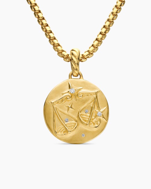 Womens Libra Amulet in 18K Yellow Gold with Diamonds, 19mm