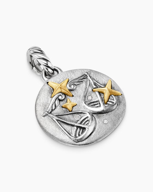 Womens Libra Amulet in Sterling Silver with 18K Yellow Gold and Diamonds, 19mm