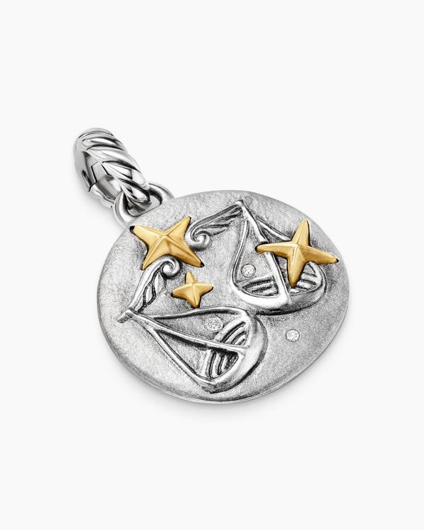 Amulette Balance en argent sterling avec or jaune 18 carats et diamants, 19 mm