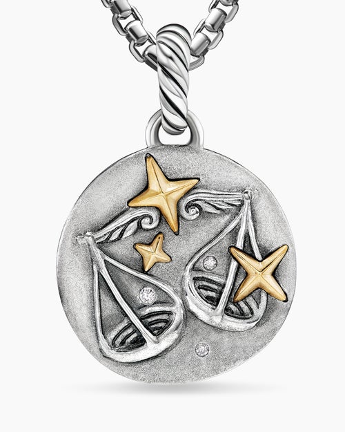 Womens Libra Amulet in Sterling Silver with 18ct Yellow Gold and Diamonds, 19mm