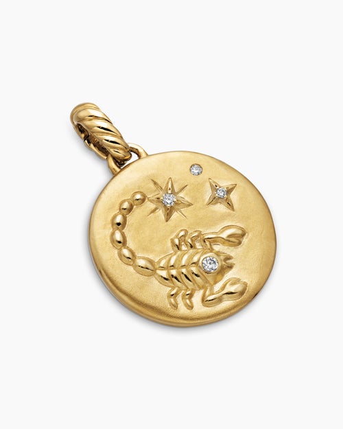 Womens Scorpio Amulet in 18ct Yellow Gold with Diamonds, 19mm