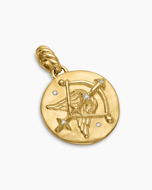 Womens Sagittarius Amulet in 18K Yellow Gold with Diamonds, 19mm