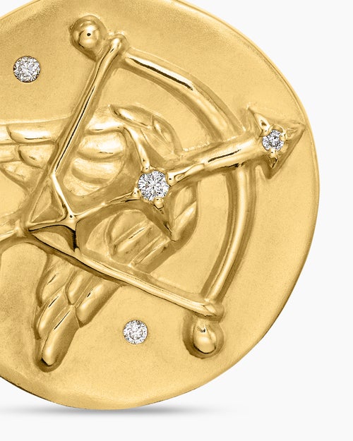 Womens Sagittarius Amulet in 18ct Yellow Gold with Diamonds, 19mm