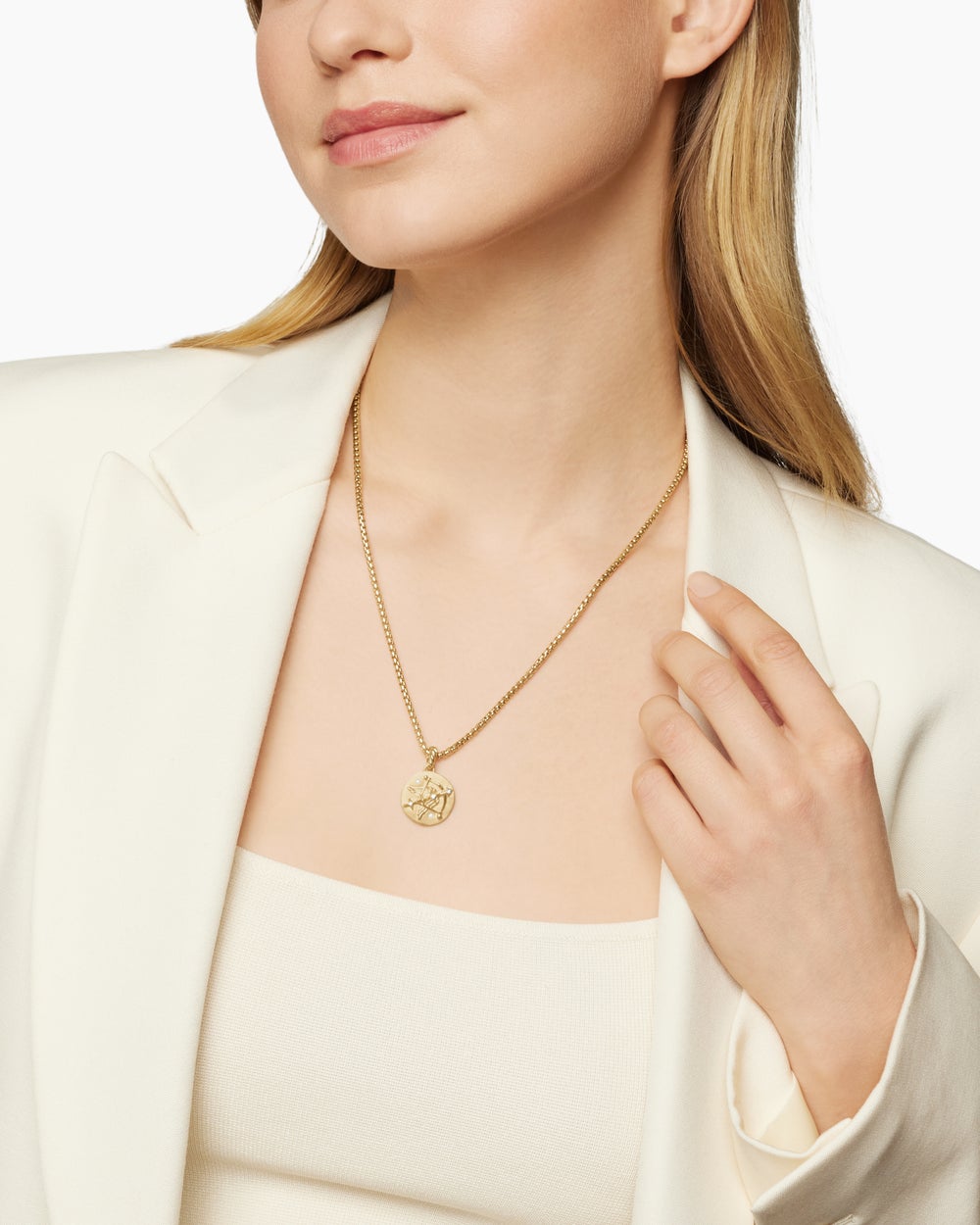 Womens Sagittarius Amulet in 18ct Yellow Gold with Diamonds, 19mm