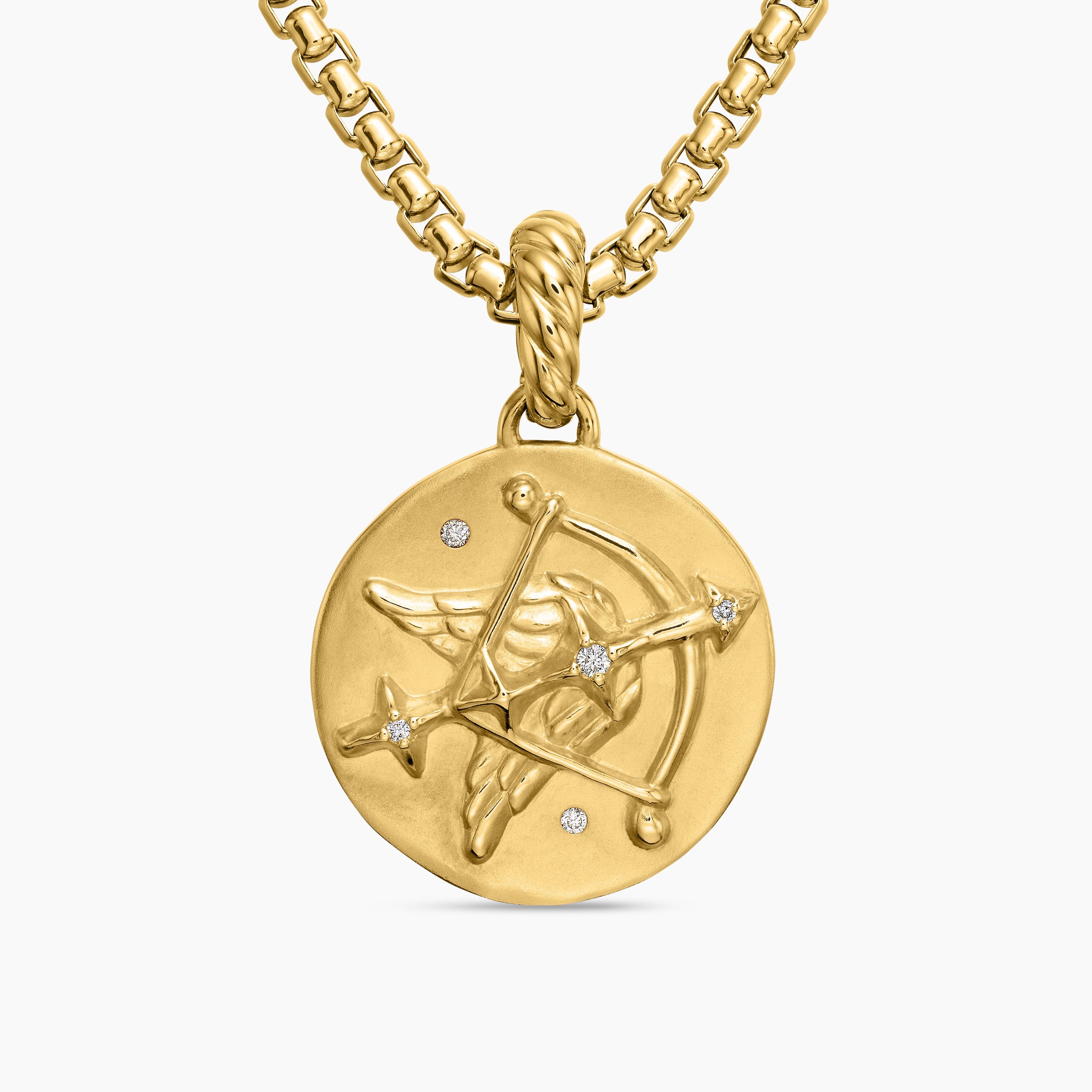 Womens Sagittarius Amulet in 18K Yellow Gold with Diamonds, 19mm