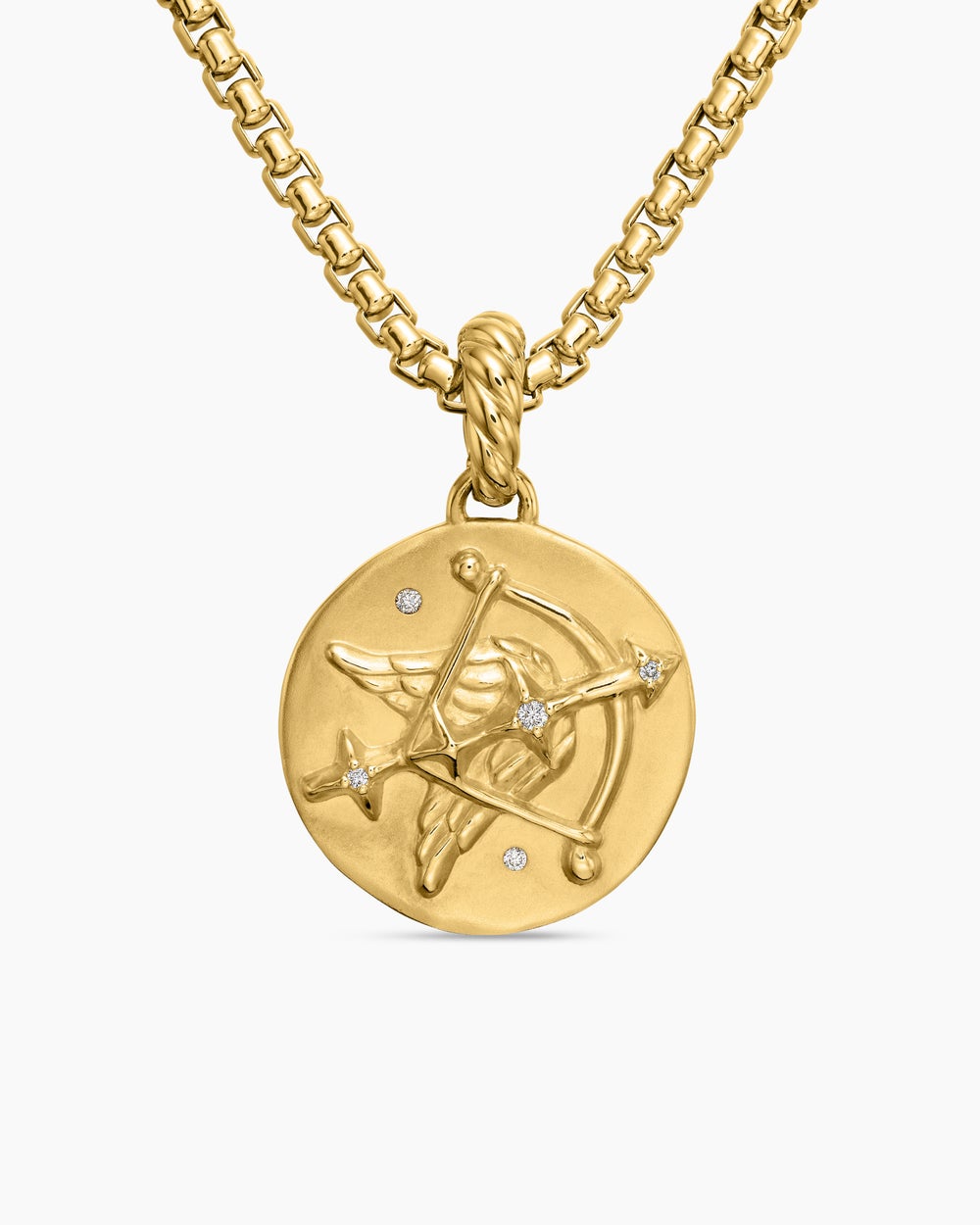 Womens Sagittarius Amulet in 18ct Yellow Gold with Diamonds, 19mm