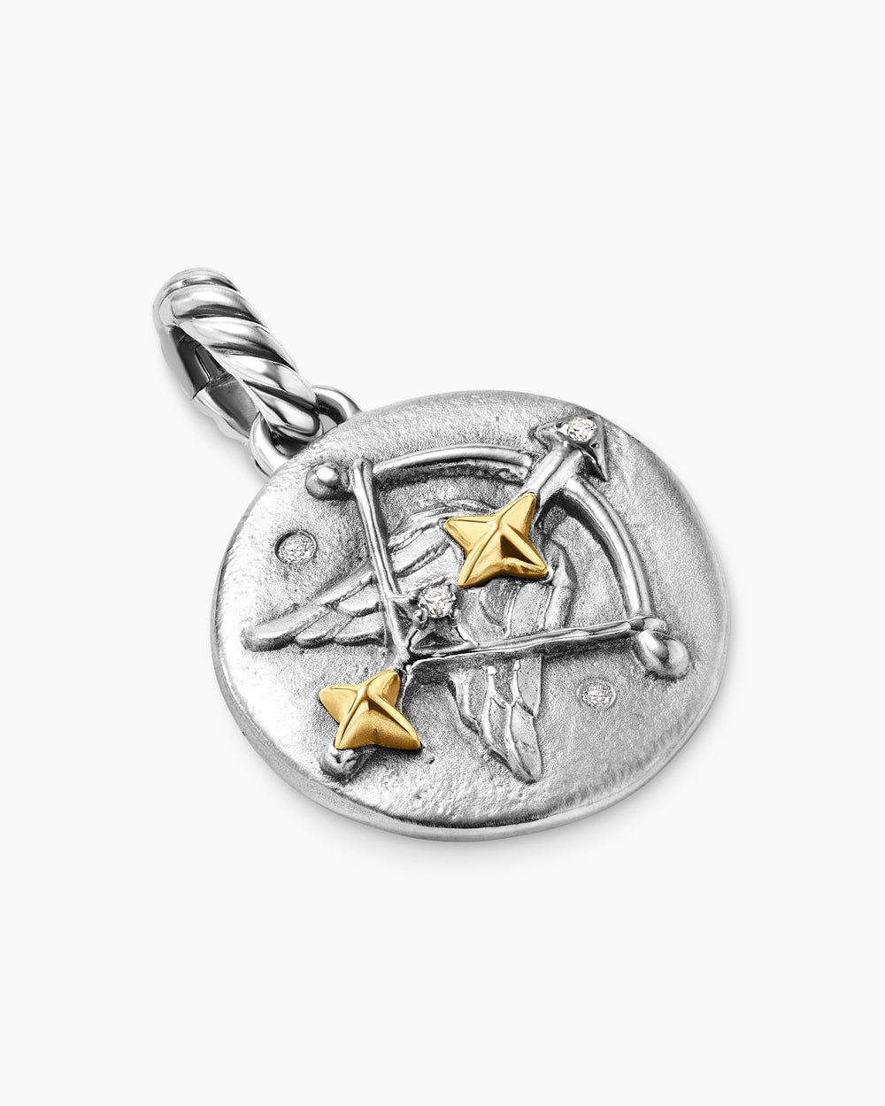 Womens Sagittarius Amulet in Sterling Silver with 18K Yellow Gold and Diamonds, 19mm