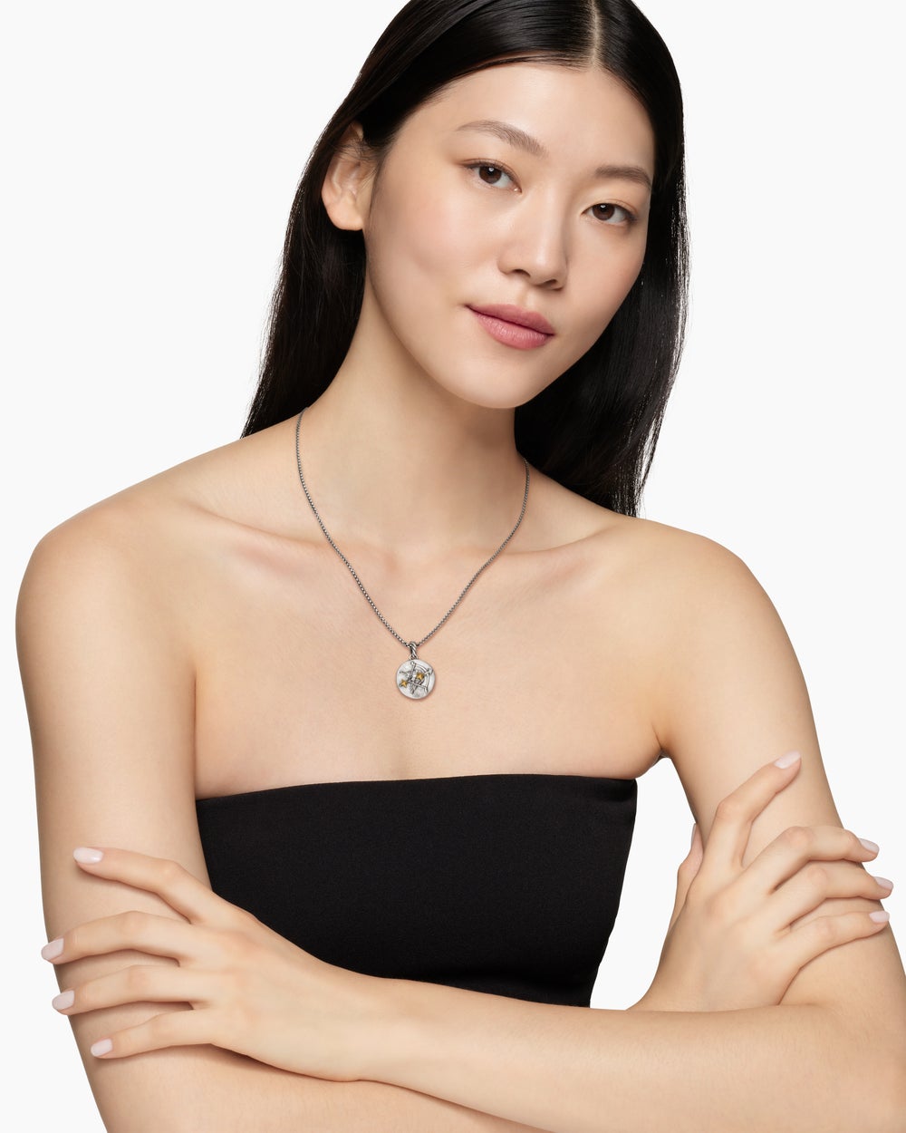 Womens Sagittarius Amulet in Sterling Silver with 18K Yellow Gold and Diamonds, 19mm