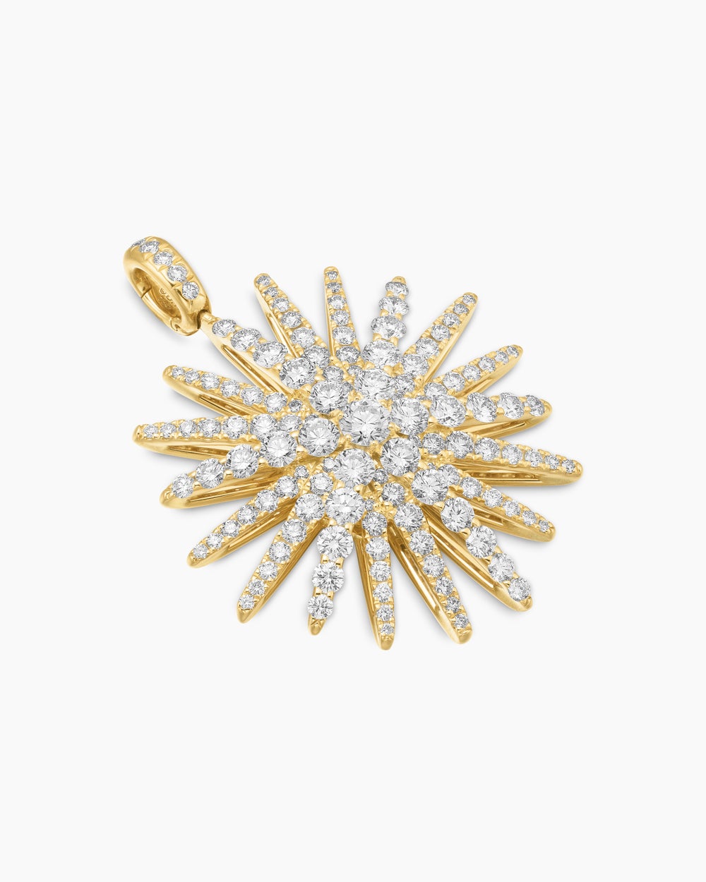 Womens Starburst Pendant in 18K Yellow Gold with Full Pavé Diamonds, 33.7mm
