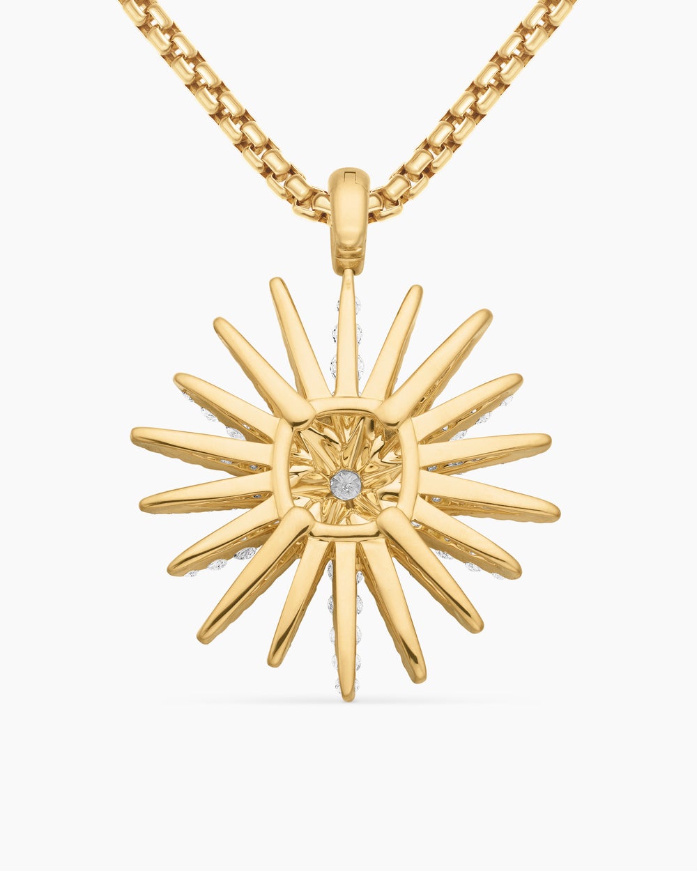 Womens Starburst Pendant in 18K Yellow Gold with Full Pavé Diamonds, 33.7mm