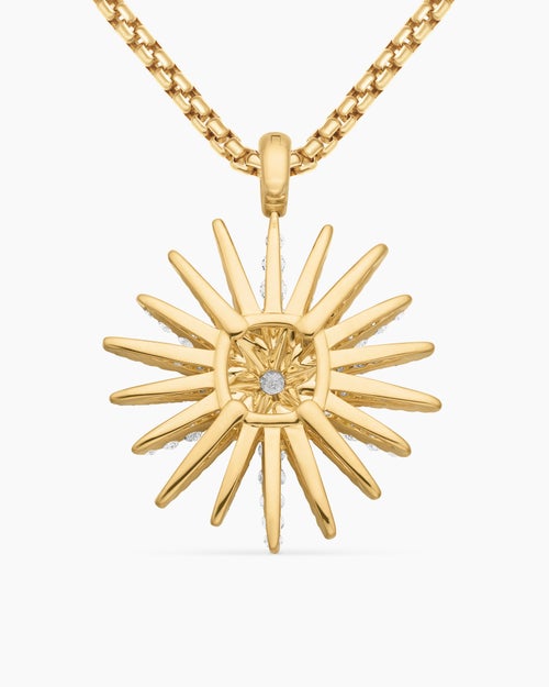 Womens Starburst Pendant in 18K Yellow Gold with Full Pavé Diamonds, 33.7mm